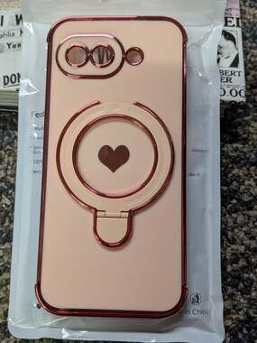 Pink Plated Frame Phone Case with Heart Ring Stand Holder